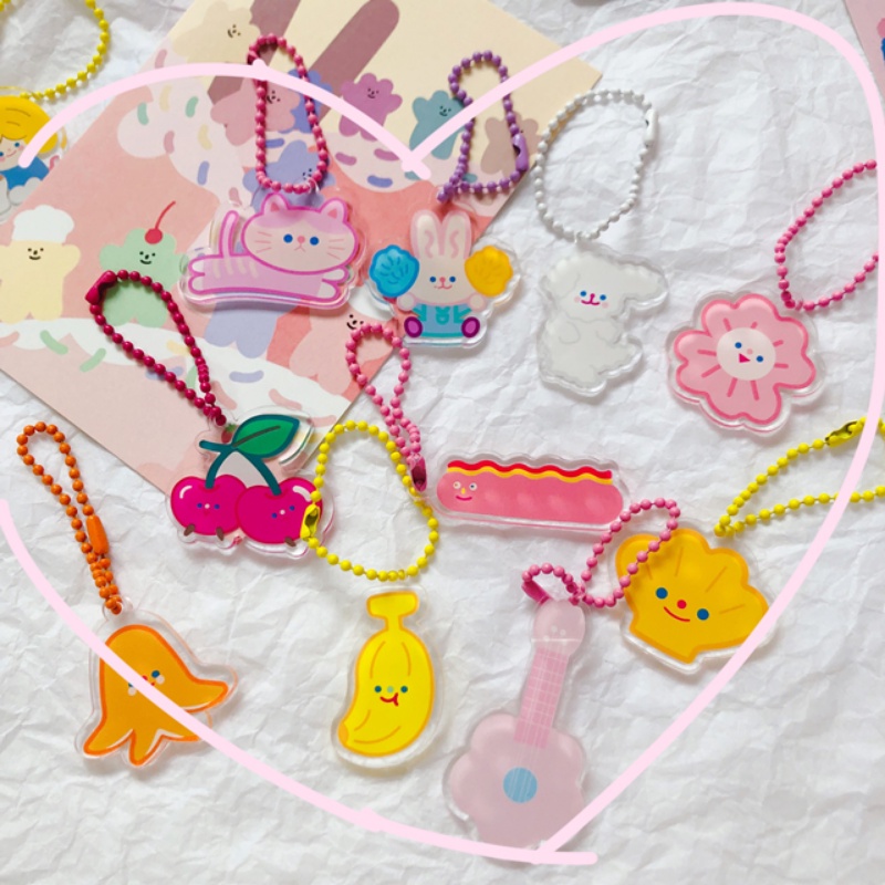 We Flower Korea Lucu Kartun Akrilik Gadis Kecil Beruang Kelinci Gantungan Kunci Liontin Untuk Gadis Laki-Laki Siswa Gantungan Kunci Tas Hp Hiasan Gantung