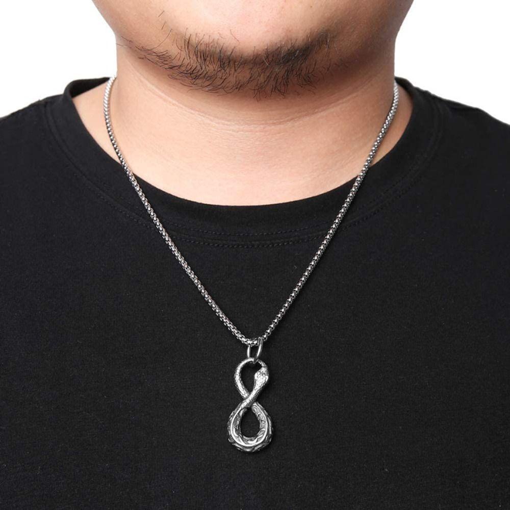 Needway   Kalung Ular Tak Terbatas Arcane Street Style Stainless Steel 8-berbentuk Keperakan Pesona Alloy Necklace