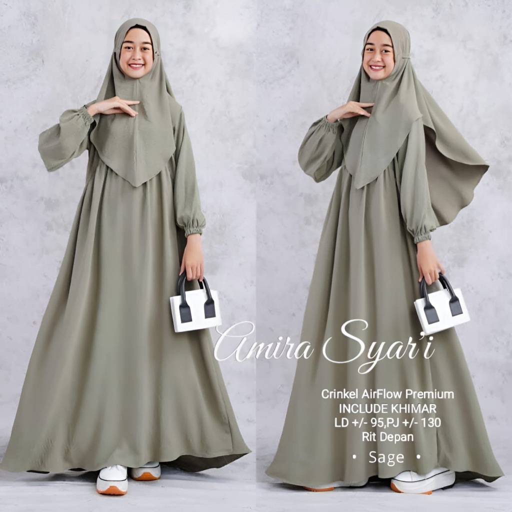 Amira Dress Muslim Anak Perempuan Matt Cringkle Airflow Polos Basic Fit To XL Besar OOTD Gamis Syarii Premium