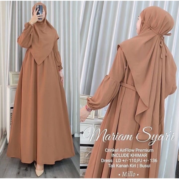 Mariyam Dress Syarii Wanita Muslim OOTD Gamis Lebaran Fit To XL Besar l Maryam Syar'i Polos Basic Premium