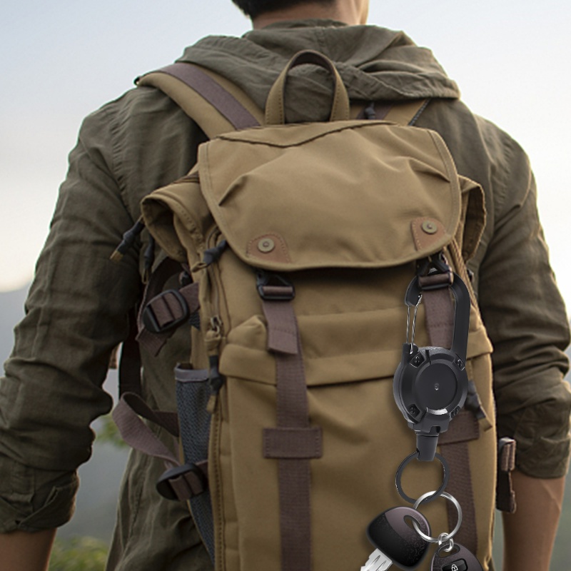 Carabiner Bulat Hitam Putih Sederhana/Gantungan Kunci Tarik Mudah Elastis Yang Dapat Ditarik/Gesper Ransel Olahraga Luar Ruangan