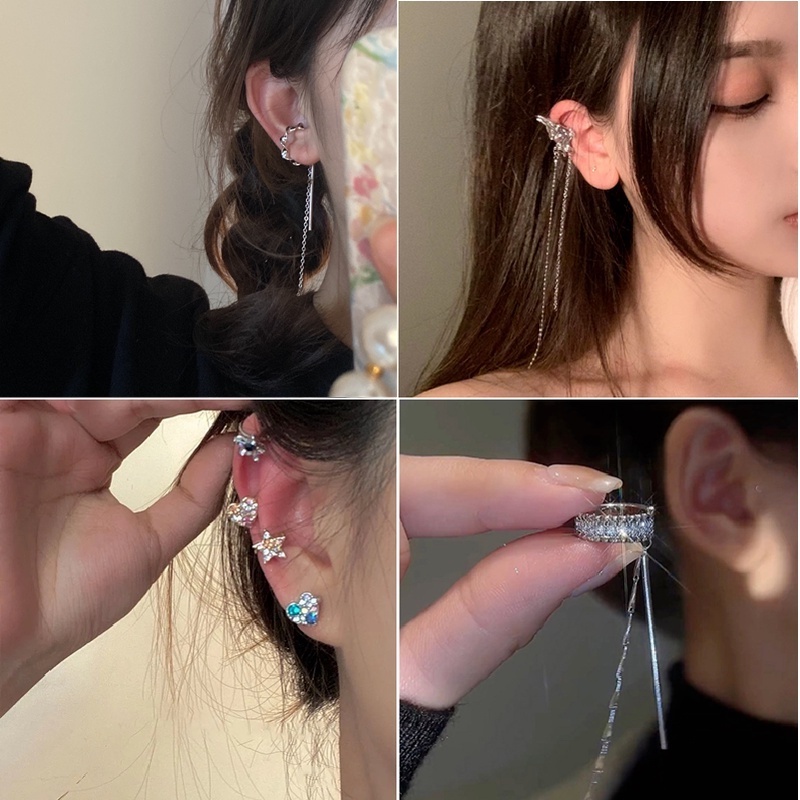 Anting Klip Liontin Rumbai Berlian Gaya Korea Untuk Wanita