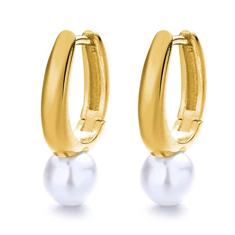 925 Sterling Silver Royal Baroque Pearl Ear Buckle Untuk Wanita Eropa 18 K Emas Sederhana Hoop Anting Pesta Perhiasan Hadiah