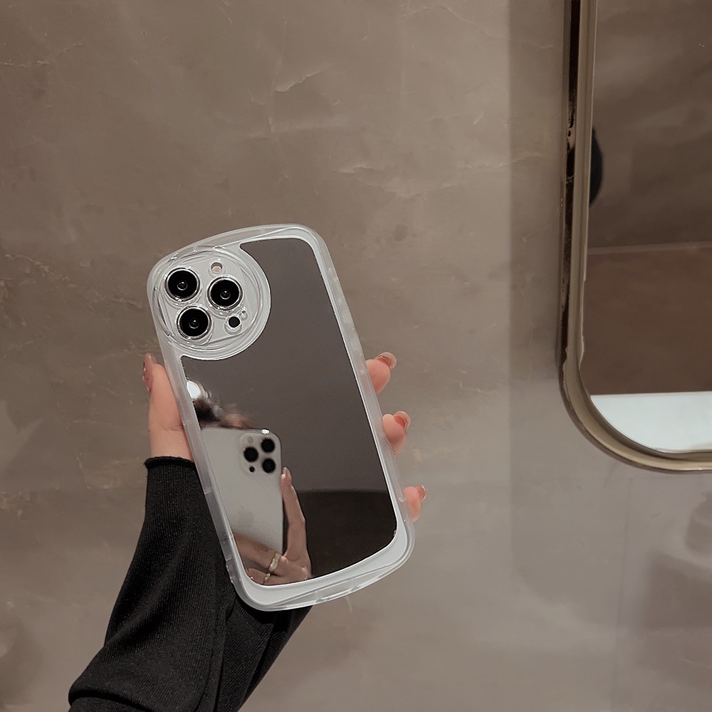 IPHONE Ins Basic Desain Ponsel Cermin Case Bulat Pelindung Lensa Kamera Soft Covers Untuk Iphone11 12 13 14 PLUS PRO MAX Shockproof Shell