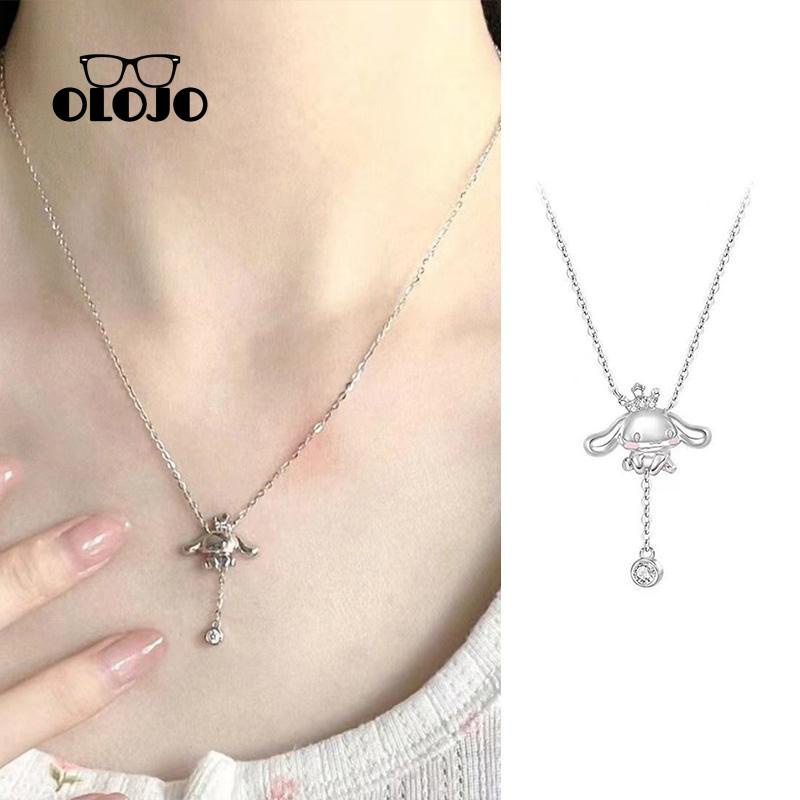 【COD】Kalung Rumbai Anjing Kayu Manis Kartun Cinnamoroll Rumbai Kalung Perempuan Cahaya Mewah Kerah Rantai Hadiah Pacar
