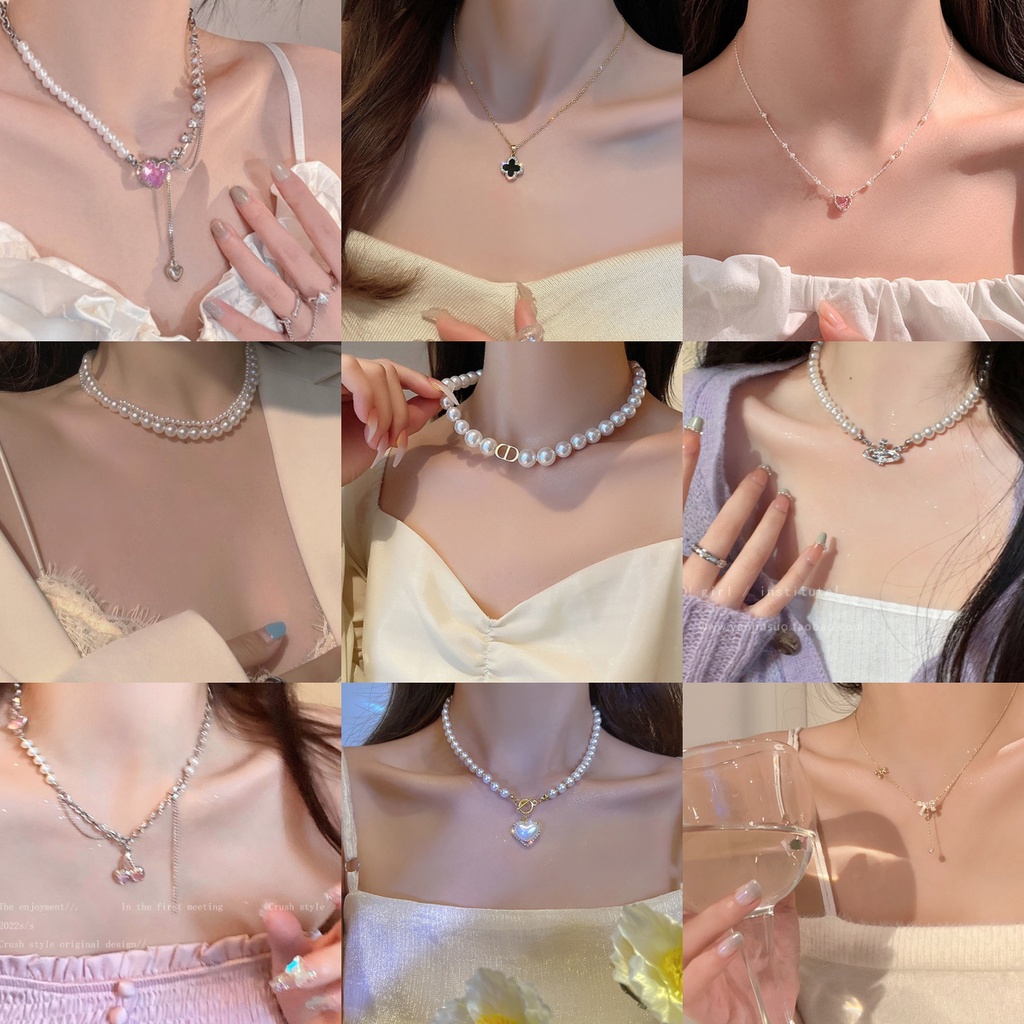 Fashion Opal Mutiara Hati Rantai Kalung Elegan Zirkon Bunga Kupu-Kupu Tulip Kalung Liontin Untuk Aksesoris Perhiasan Wanita