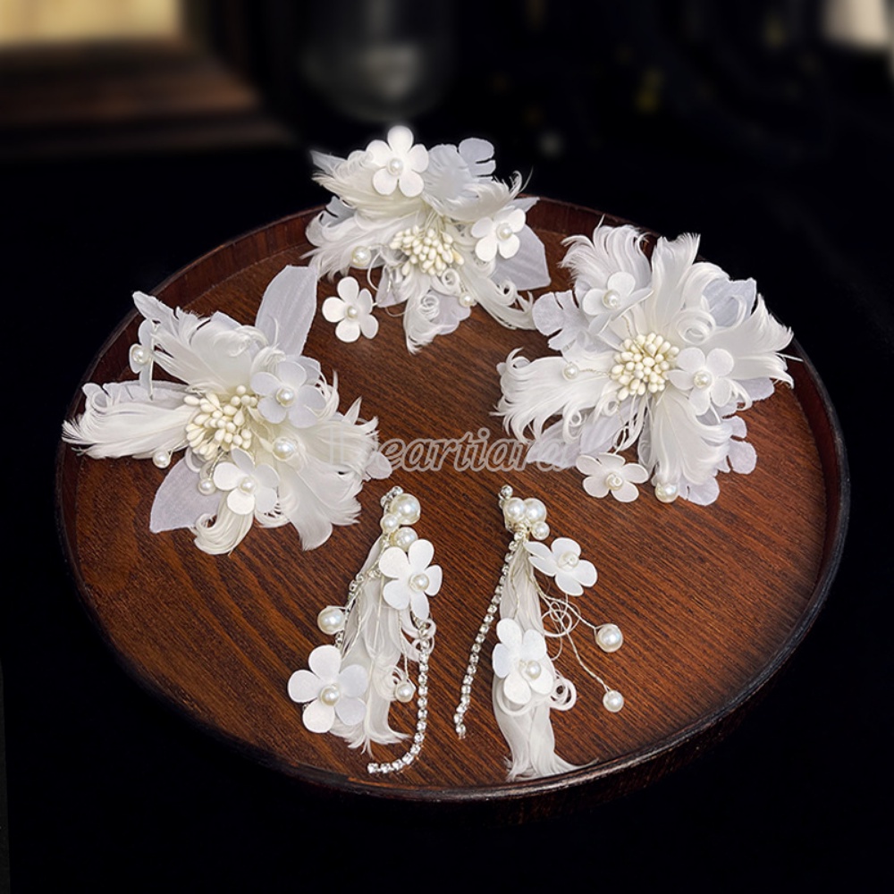 Fashion Set Aksesoris Rambut Pengantin Wanita Super Immortal Dream Feather Style Princess Hair Clip Edge Wedding Hair Accessories