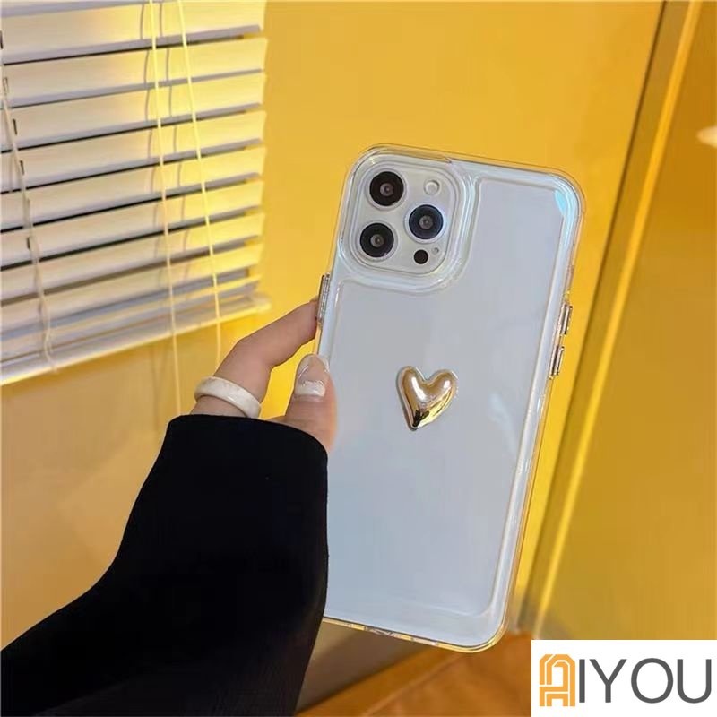 IPHONE Kartun 3D Plating Cinta Hati Beruang Casing Transparan Untuk Iphone14 13 Pro Max11 12 X XR XS 7 8 Plus Shockproof Bening Keras PC Cover