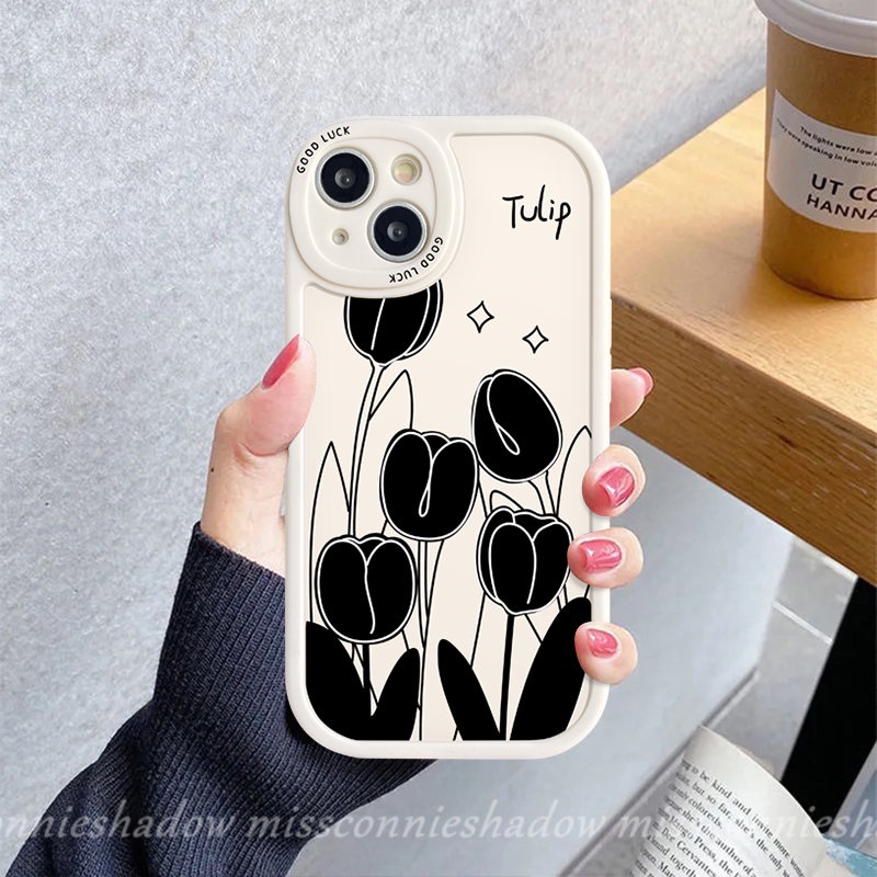 Ins Fashion Seni Sederhana Bunga Tulip Hitam Pasangan Ponsel Case Untuk Infinix Hot 10 Lite 10T 11s 10s Panas9 10 11 Bermain Infinix Note8 Smart 6 5 Silicon Lembut Tpu Penutup Belakang