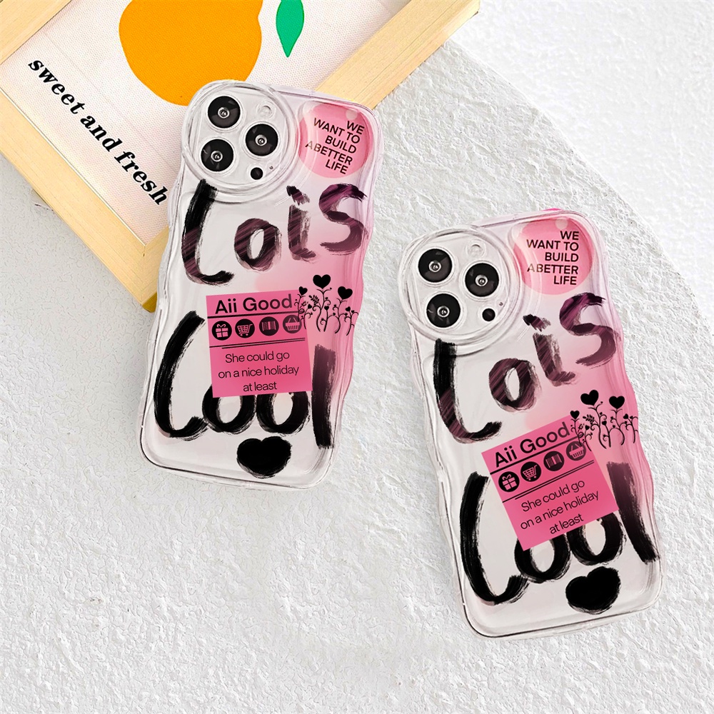 IPHONE Casing Untuk Iphone14 14 Pro MAX IPhone13 Pro MAX 11PRO 11PRO MAX 12 12Pro MAX XR XS Max6 6S 7 8 Plus SE 2020 Pink Rose Doodle Label Wave Edge TPU Phone Cover