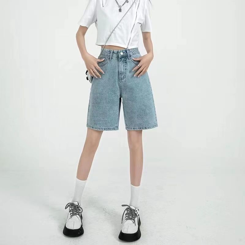 Red Retro Denim Celana Pendek Wanita Lima Titik Tinggi Pinggang 2022 Baru Longgar Rasa Desain Niche Tide In Musim Panas Bagian Tipis