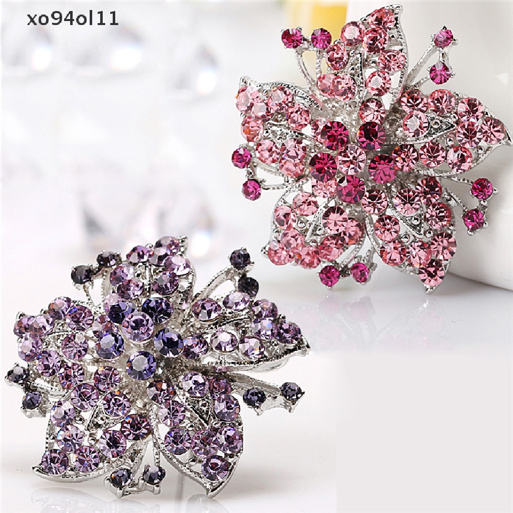 Xo Wanita Fashion Kristal Bunga Besar Bros Pin Berlian Imitasi Pesona Pernikahan Bros OL