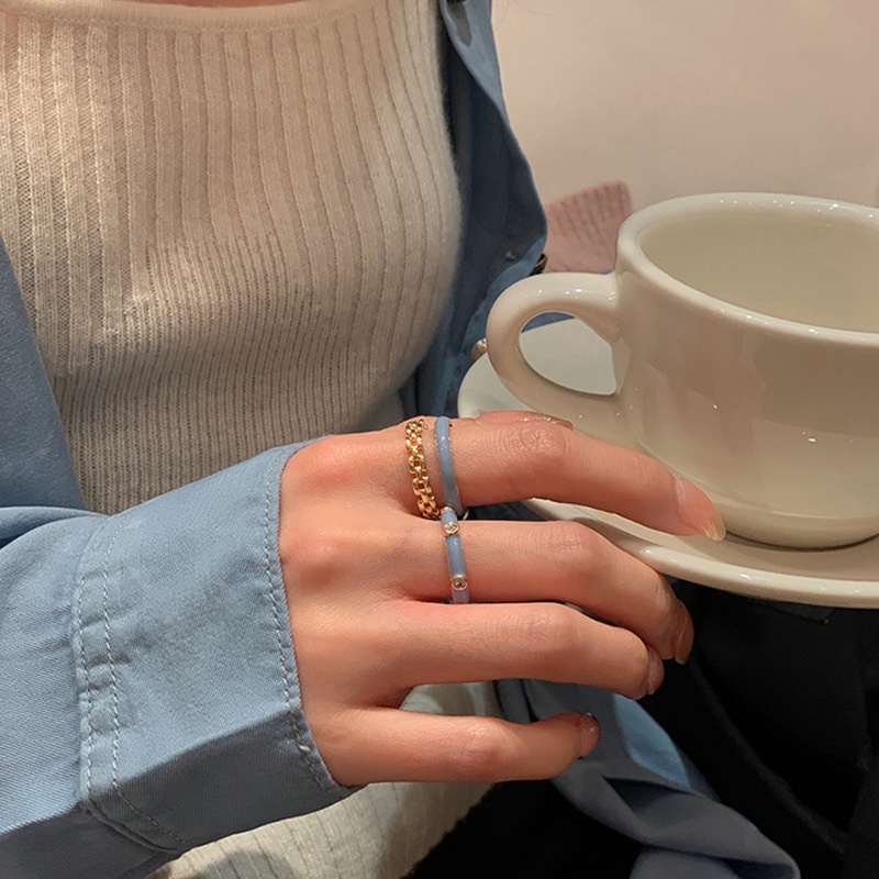 Set Cincin Model Terbuka Desain HELLO Kitty Warna Biru Untuk Wanita
