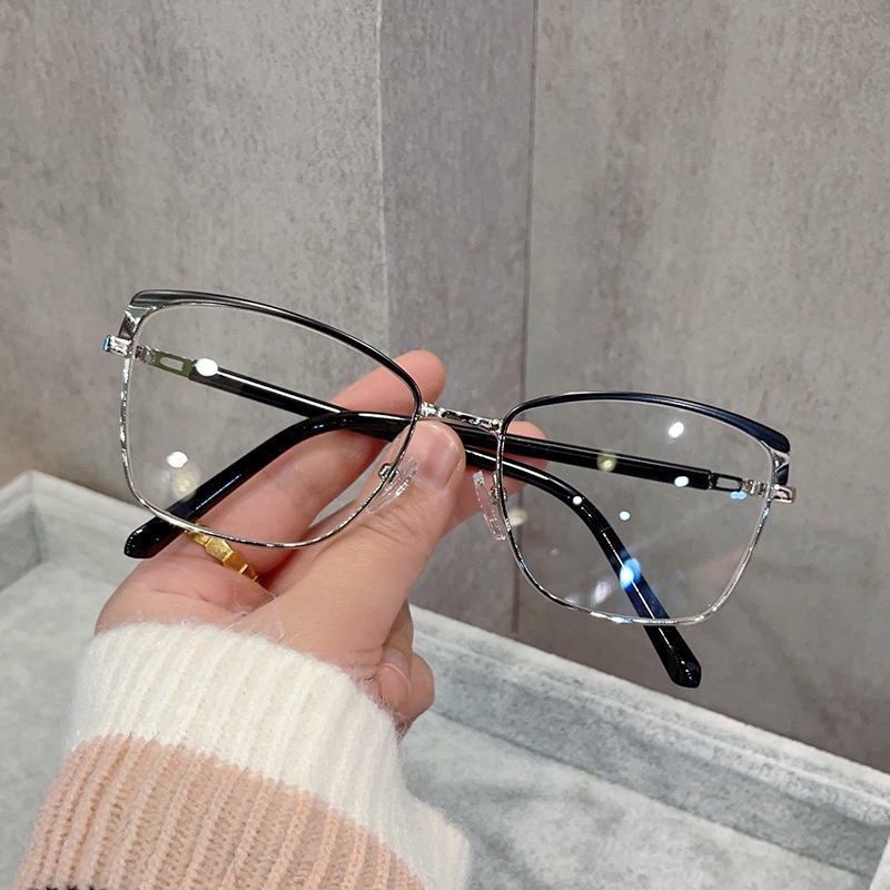 (YUZHU) Vintage Fashion Bingkai Alis Logam Cat Eye Eyeglasses Western Fashion Anti Blue Light Eyeglasses Untuk Wanita