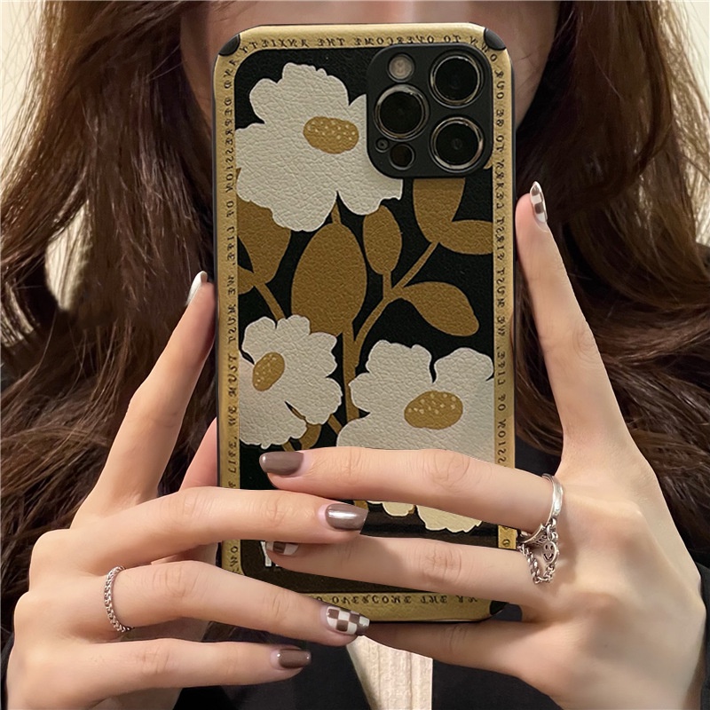 IPHONE Vintage Bunga Besar Motif Kulit Shockproof Sudut Phone Case Cover Pelindung Untuk Iphone7 8 PLUS X XR XS 11 12 13 14 MINI PRO MAX SE 2020