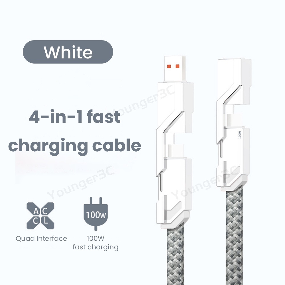 4in1 100W Kabel Pengisian Cepat USB Tipe C PD Charger Kabel Data Multi-Perangkat Mendukung 6A Flash Charging Wire Untuk ios Tipe C