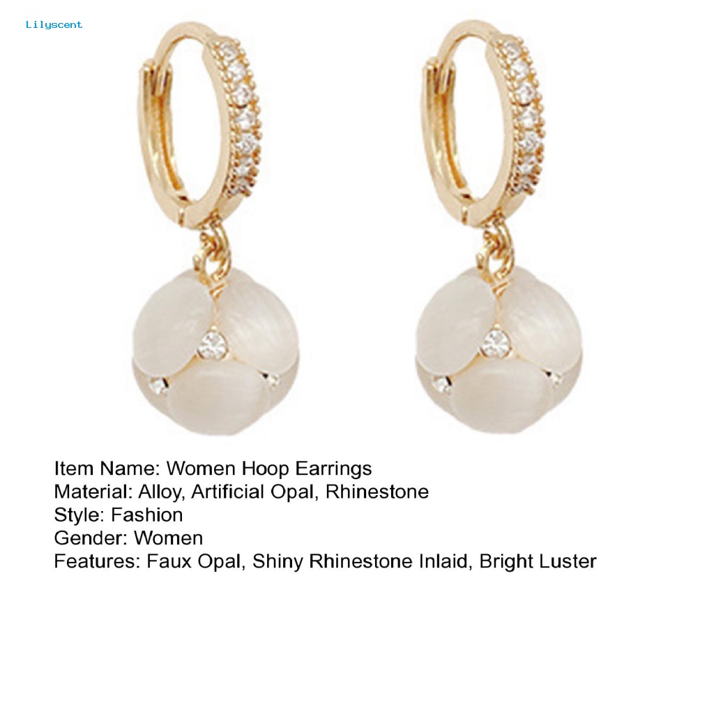 Lilyscent 1pasang Perempuan Drop Earrings Aksesori Busana Imitasi Opal Menjuntai Hoop Earrings Gadis Perhiasan Cerah Kilau