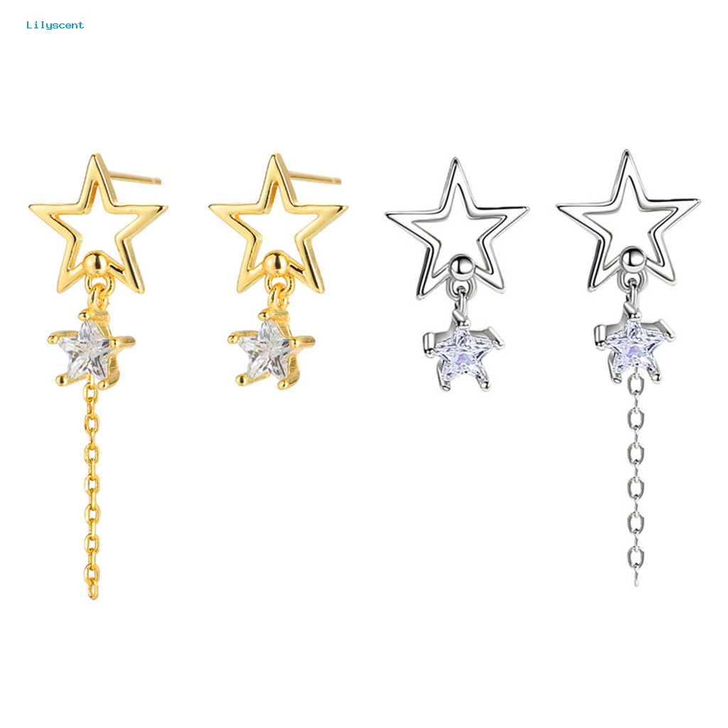 Lilyscent 1pasang Anting Telinga Temperamen Fashion Perhiasan Bling Cubic Zirconia Star Stud Earrings Dainty