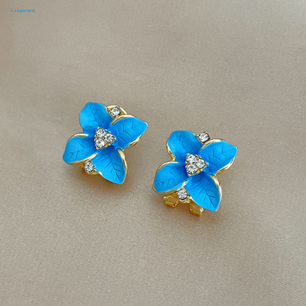 Lilyscent 1pasang Electroplating Women Stud Earrings Untuk Pacaran Bunga Gardenia Biru Women Ear Studs Jewelry Geometric