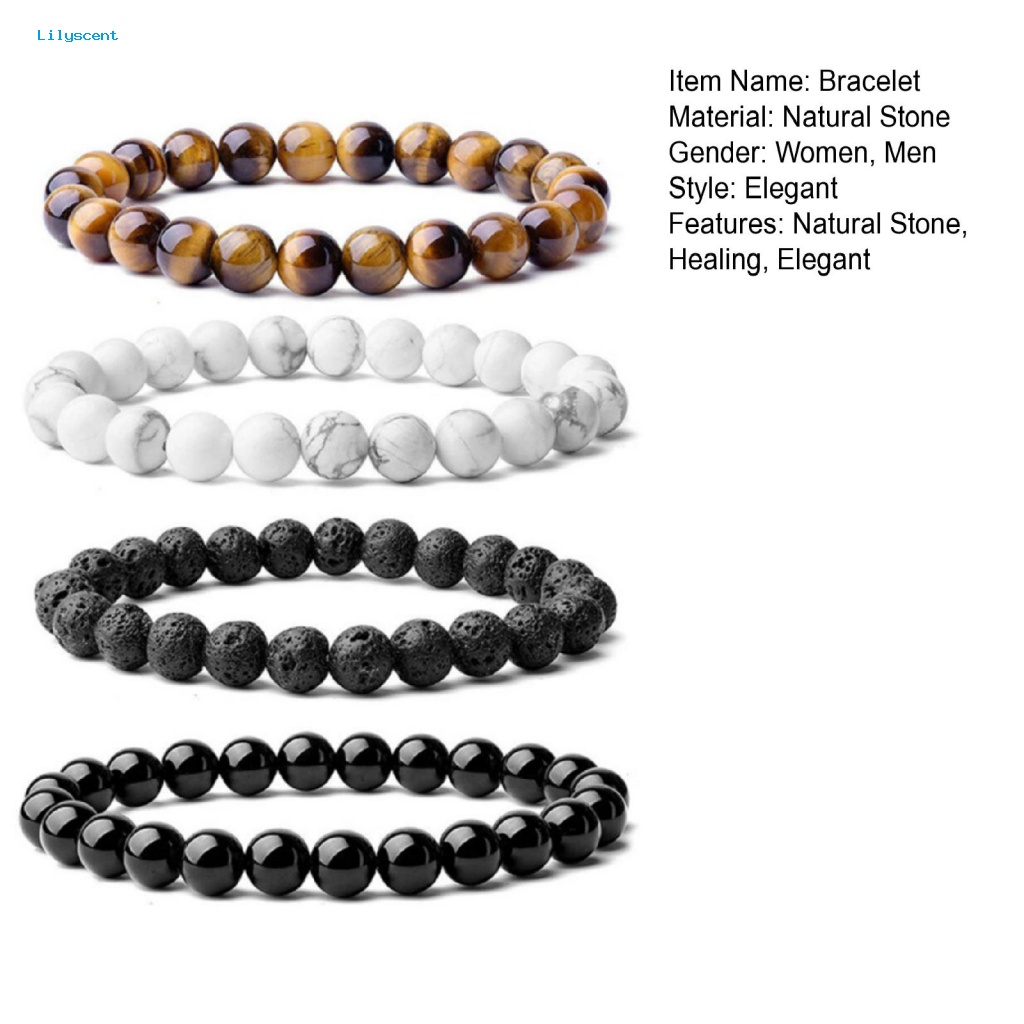 Lilyscent 4Pcs/Set Manik-Manik Pria Gelang Perhiasan Aksesoris Pria Wanita Tiger Eye Bracelet Bulat Beads