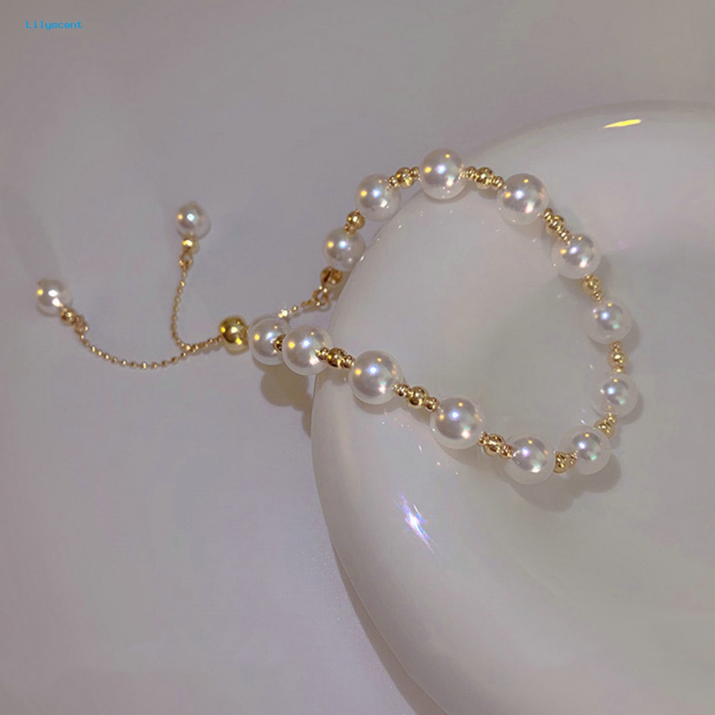 Lilyscent Halus Ladies Gelang Fashion Perhiasan Shiny Faux Pearl Ladies Bracelet Gaya Sederhana