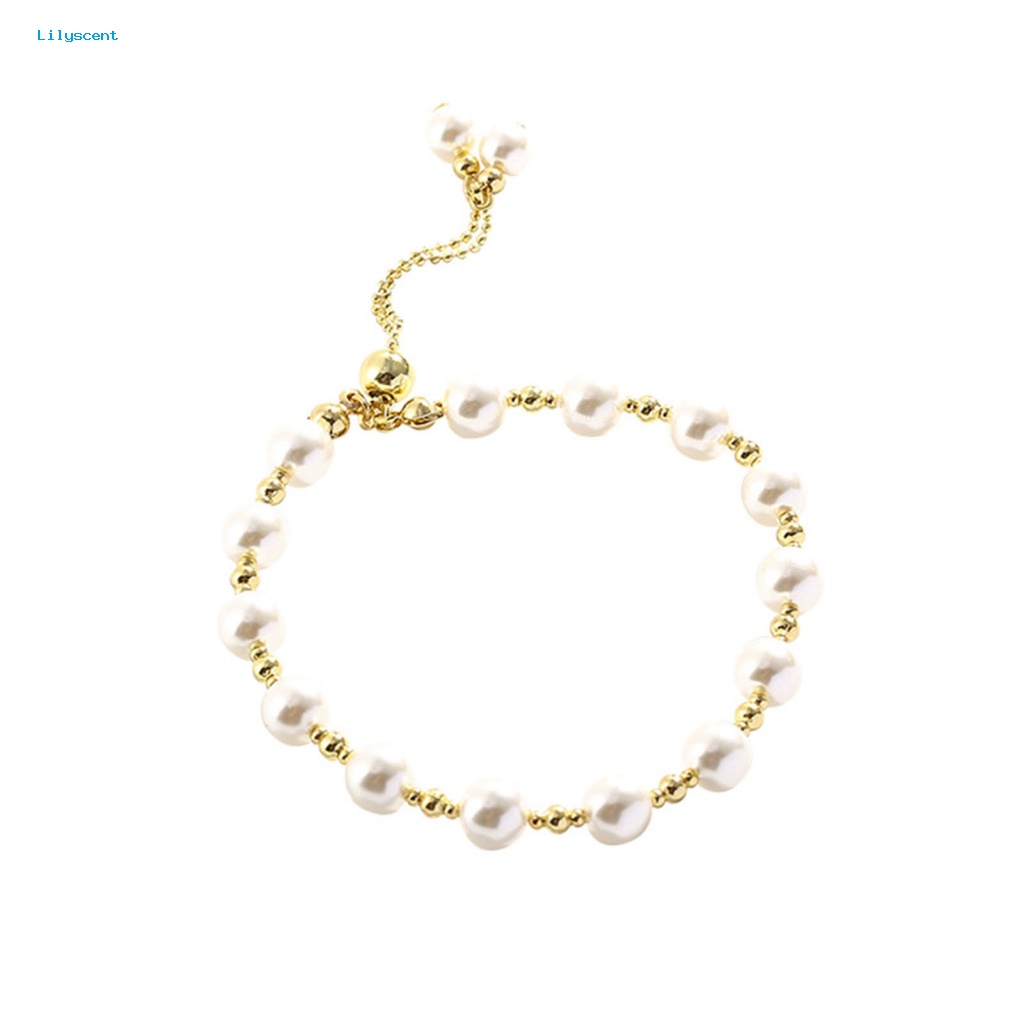 Lilyscent Halus Ladies Gelang Fashion Perhiasan Shiny Faux Pearl Ladies Bracelet Gaya Sederhana