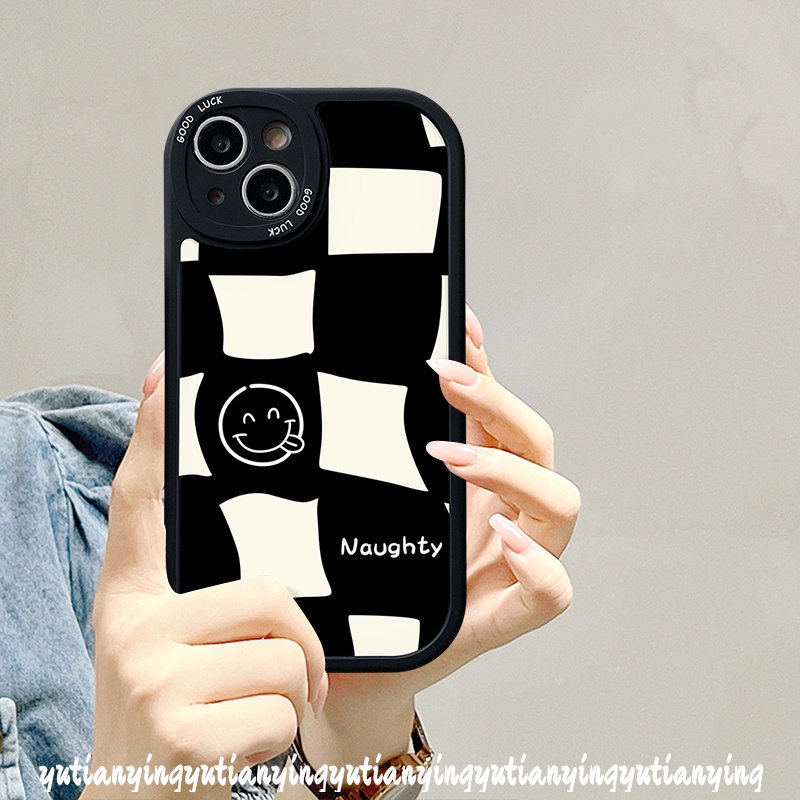 Cute Smile Face Phone Casing Infinix Hot 11 9 10 Play 11s 10s 10T Smart 5 6 Hot 10 Lite Note 8 Simple Black White Checkerboard Soft Tpu Case