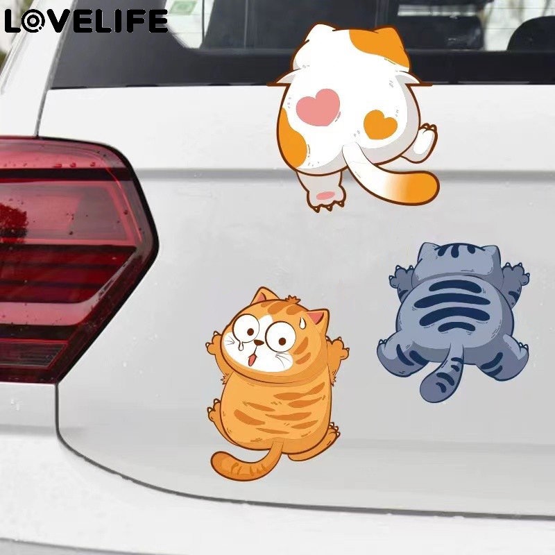 [Unggulan] 3pcs/lembar Mobil Truk Sepeda Motor Helm Dekorasi Aksesoris Tiga Kucing Gores Mobil Body Decor Decals Hewan Styling Stiker Lucu Hewan Peliharaan Kucing Panjat Stiker Mobil