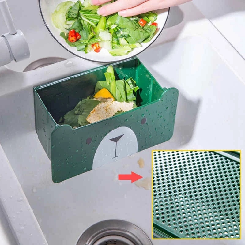 Multifungsi Kartun Beruang Dapur Wastafel Saringan Drain Basket Sup Penyaring Sampah Lipat Rak Gantung Tempel Dinding Alat Penyimpanan Buah Sayur