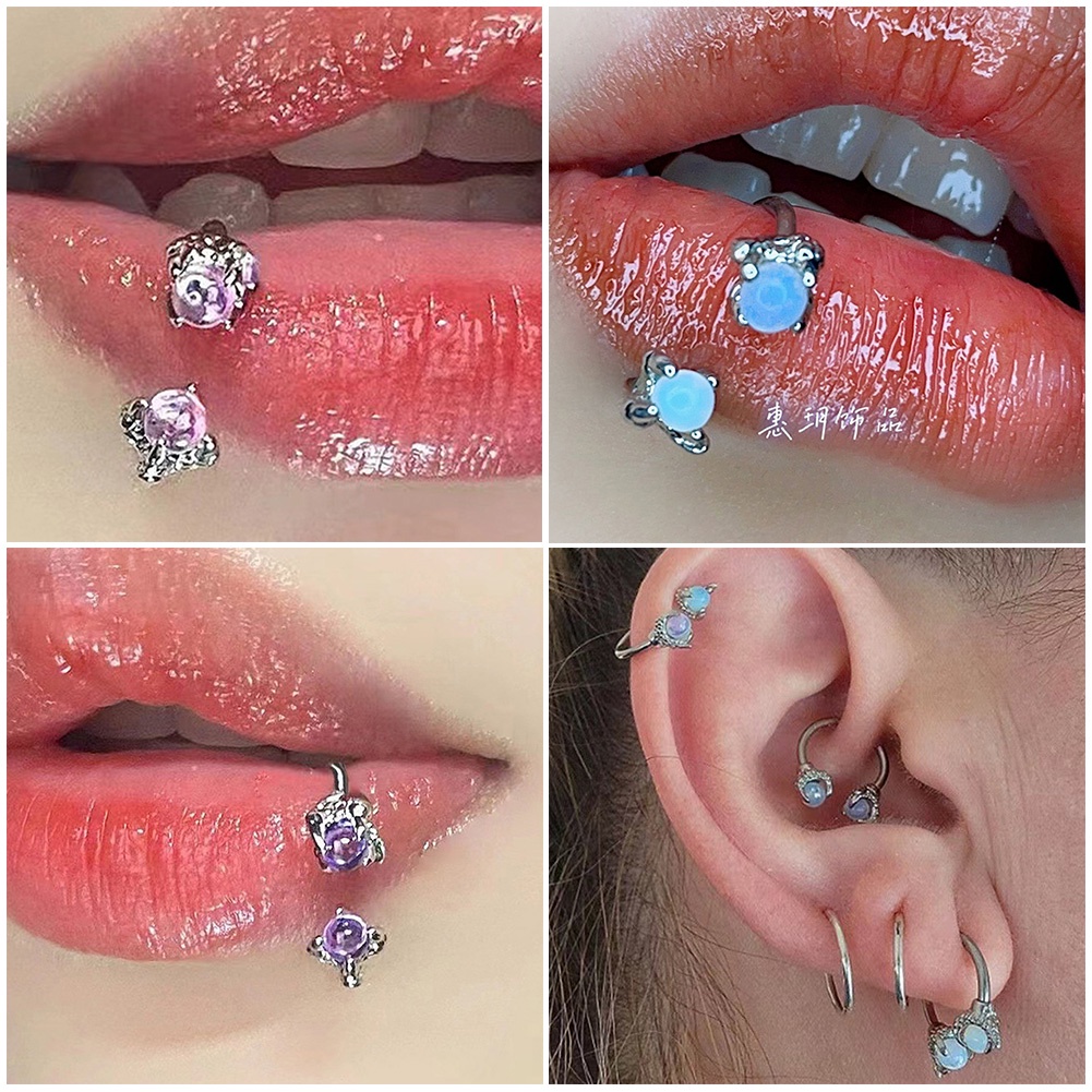 1buah Cincin Bibir Titanium Tulang Rawan Labret C Non-Piercing Klip Manset Tragus Helix Tindik Bibir