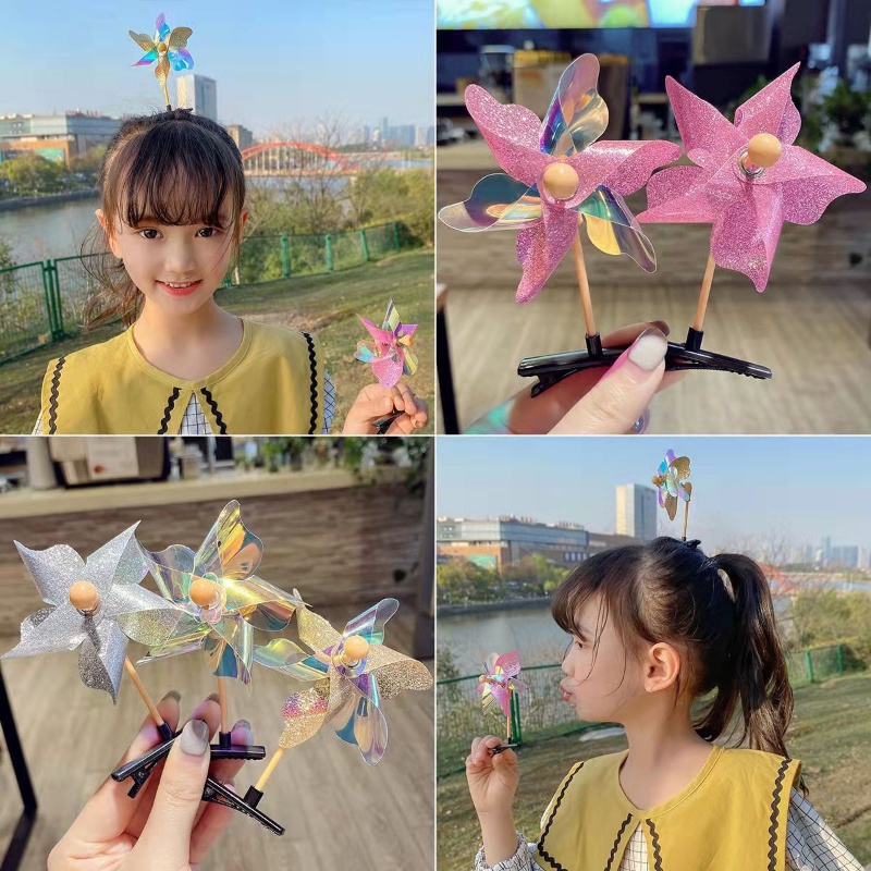 Jepit Rambut Bentuk Kincir Angin Kreatif Jepit Hiasan Kepala Fashion Duckbill Aksesoris Rambut Lucu Plastik Rambut Pin Payet Jepit Rambut Untuk Anak 1 Pcs Warna-Warni Windmill Hair Clip