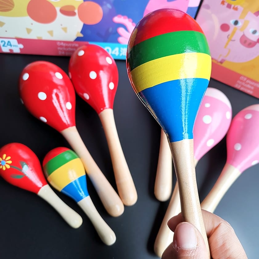 HZ Baby Maracas Kayu Mainan Kerincingan Kayu Bayi Wooden Rattle Marakas Kayu Genggam