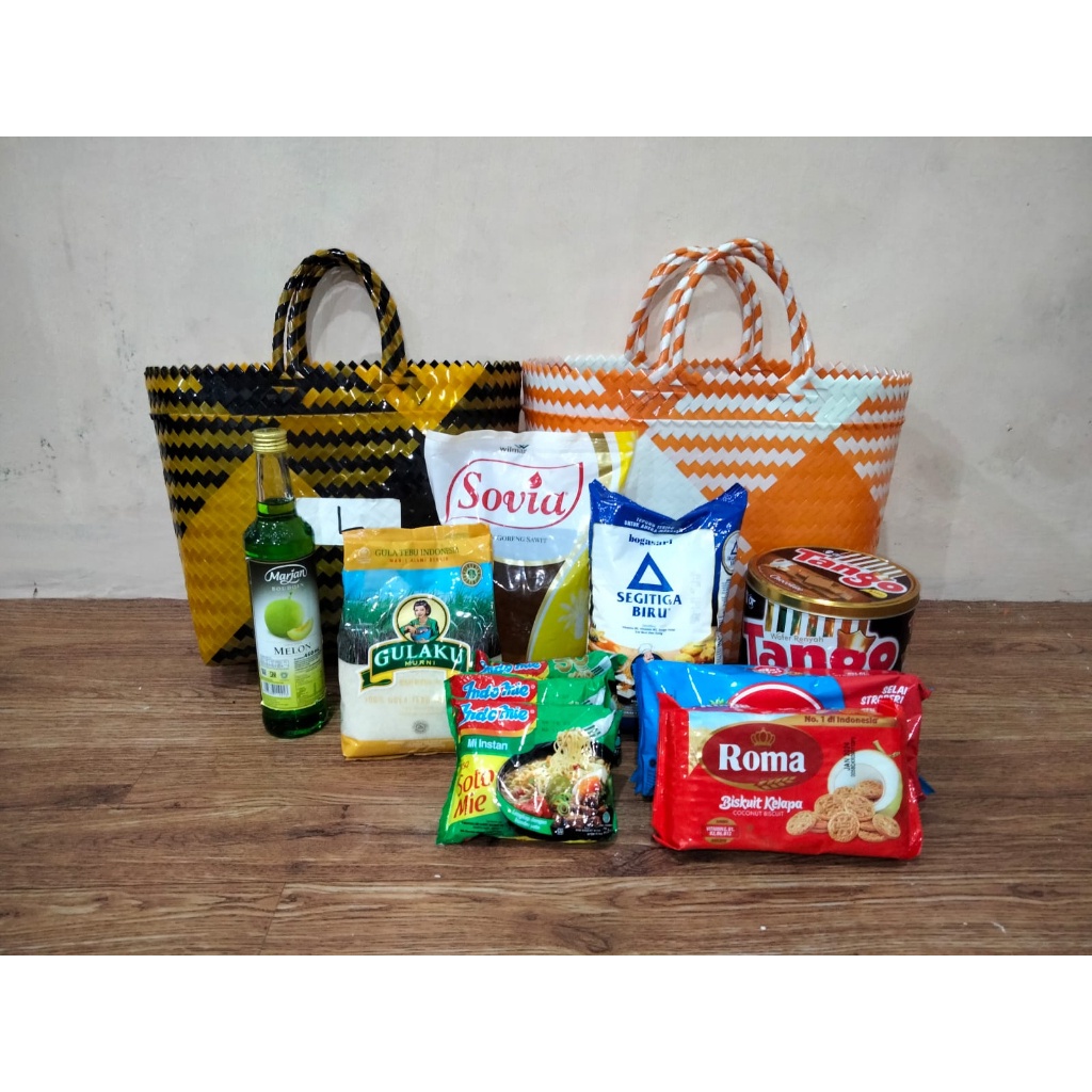 Tas Hampers Lebaran / 10Pcs Tas Anyaman Motif Kaca Lancip Ukuran L 02