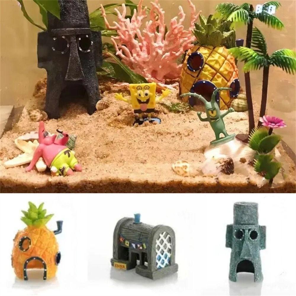 Mxbeauty Fish Tank Decor Kartun Aquarium Aksesoris Simulasi Lansekap Action Figure Rumah Nanas