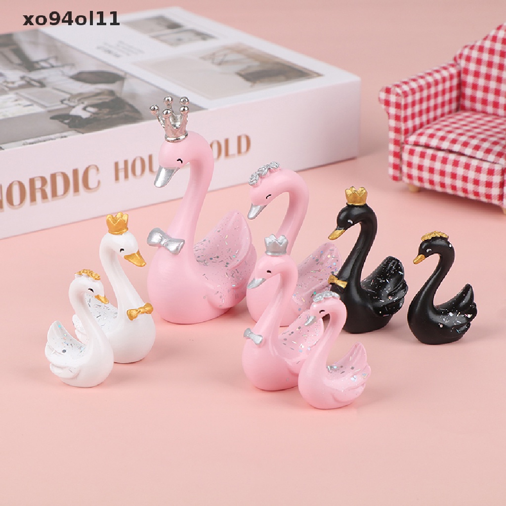 Xo 1pasang Patung Pajangan Resin Swan Cake Topper Statue Dasbord Kue OL