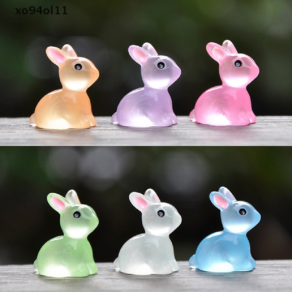 Xo 10PCS Lucu Mini Luminous Resin Bunnies Ornamen Glow Miniatur Kelinci OL