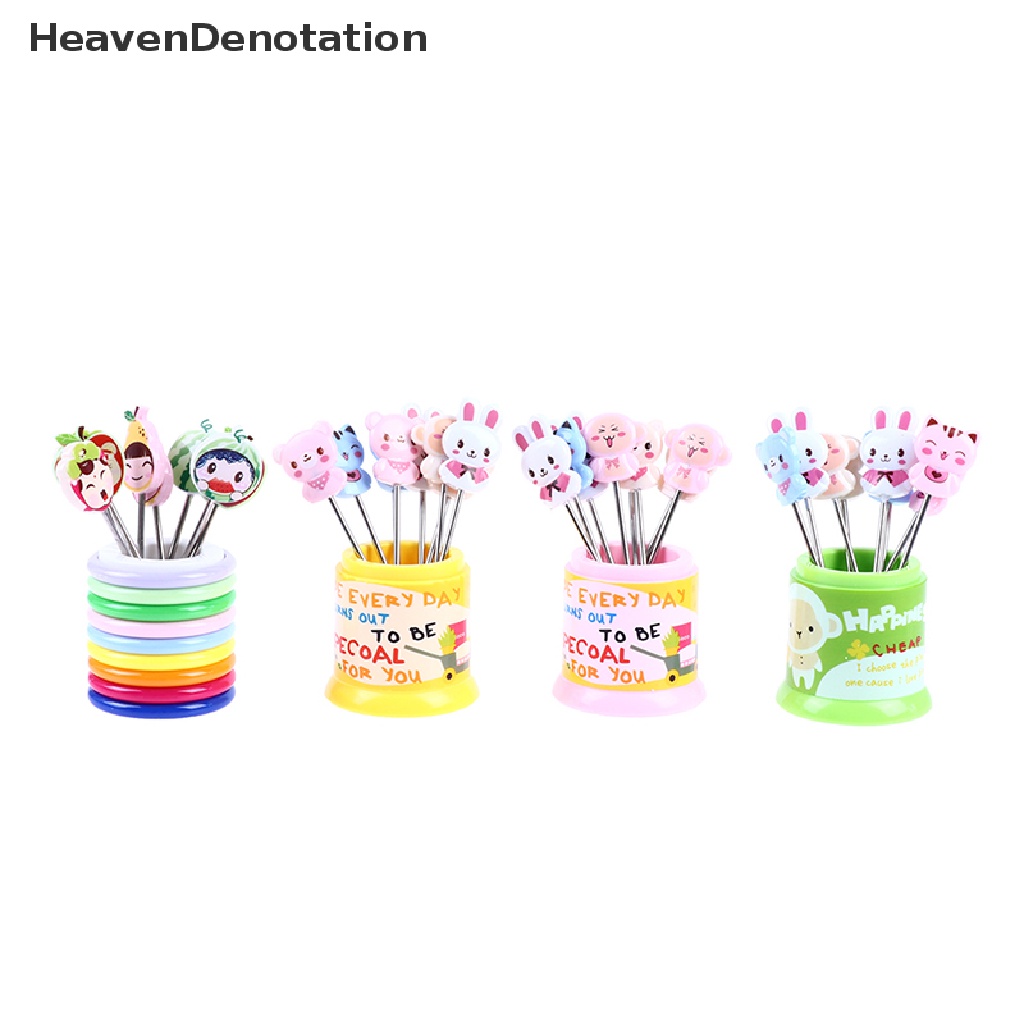 [HeavenDenotation] 1set Garpu Buah Stainless Steel Hewan Hujan Buah Dessert Fork w/Toples Penyimpanan HDV