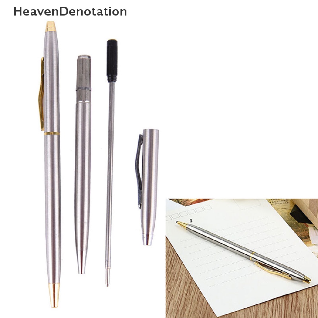 [HeavenDenotation] 1pc Pena Ballpoint Metal Alat Tulis Batang Stainless Steel Rotag Pen Ballpen HDV