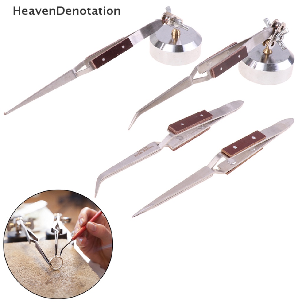 [HeavenDenotation] Perhiasan Solder Pinset Ujung Lurus Melengkung Selflock Welding Tweezer Tool HDV