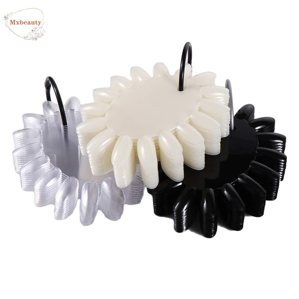 Mxbeauty Fake Nail Art Tips Display Roda Portable Transparan Manicure Alat Latihan Palet Bulat Dengan Cincin Nail Art Polish Color Card