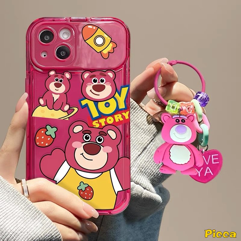 Flip Make Up Cermin Imut Strawberry Bear Manyo Casing Kompatibel Untuk IPhone 7Plus XR 11 14 13 12 Pro MAX 7 8 14 Plus X XS MAX SE Kartun Toy Story Buzz Lightyear Shockproof Cover