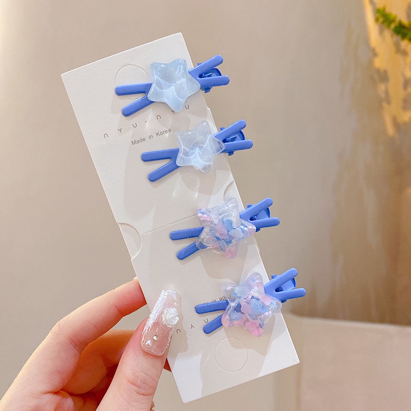 2pak Versi Korea Bintang Berujung Lima Warna Permen Jepit Rambut Silang Modis Berkelas Warna Solid Poni Sisi Klip Hiasan Kepala Perempuan