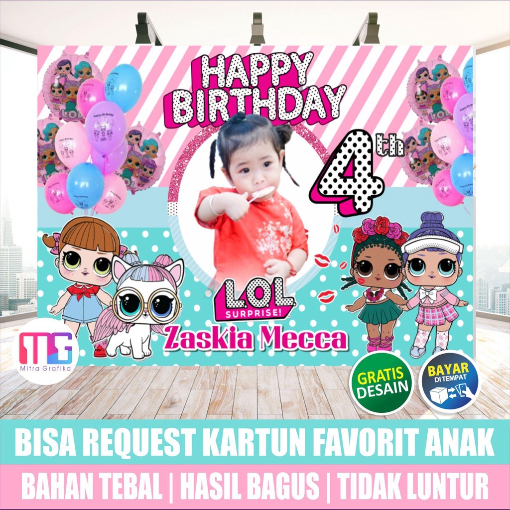 Cetak Banner Ulang Tahun Anak cewek  LOL bisa custom | Spanduk Ultah anak perempuan karakter   LOL -