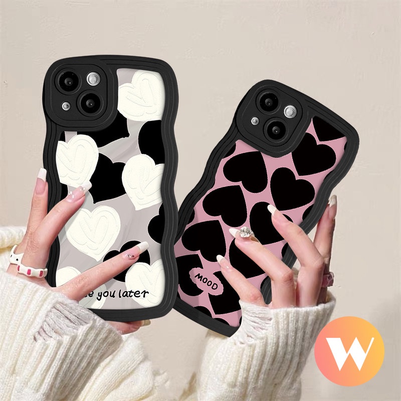 Case Lukisan Cat Minyak Fashion Art Untuk Samsung A14 A04s A30s A03s A02s A50s A52 A33 A11 A21s A31 A22 A53 A32 A04 A52s A51 A23 A12 A50 A13 A20 A04E Wavy Edge Love Heart Soft Tpu Case