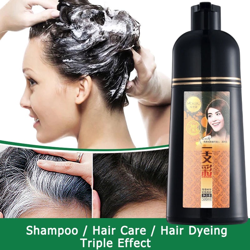 Mokeru Hair Color Shampoo Semir Herbal Cat Rambut Sampo Permanen Pewarna Rambut Shampoo Warna-500ml