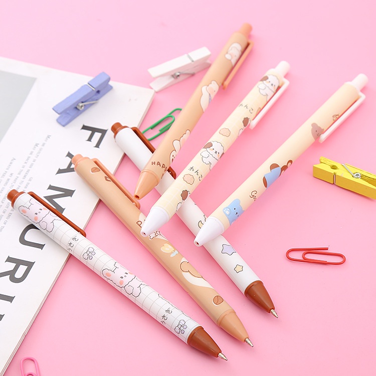 [Harga Grosir] 1pc Random Puff Bear Press Pen Kartun Lucu Kelinci Anjing Pulpen Tinta Hitam 0.5mm Gel Pen Tulisan Harian Pena Ujian Peluru Nib Pena Ditarik Siswa Korea Alat Tulis
