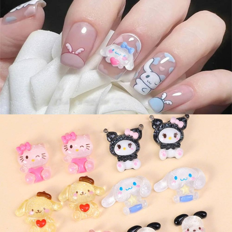 [Unggulan]1 /6 /10Pcs Sanrio Nail Craft Decration DIY Aksesoris Tiga Dimensi Kartun Nail Art Dilepas Stiker Kuku Ornamen Perhiasan Anime Kartun Untuk Wanita