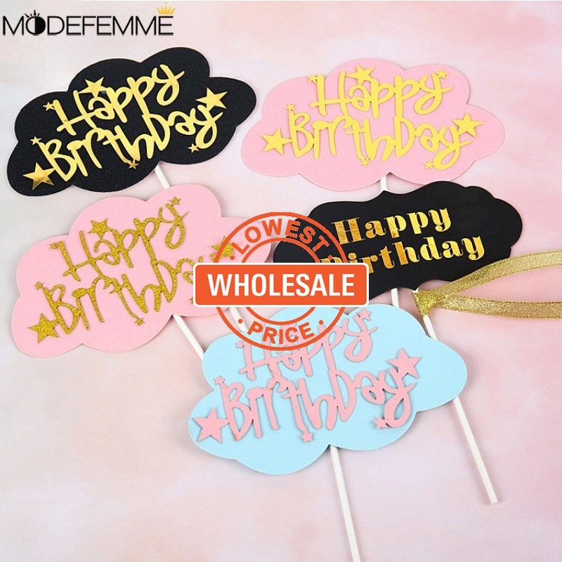 [Harga Grosir] Kertas Kue Mengkilap Insert Piring Baking Dessert Decor Aksesoris Mousse Ice Cream Cupcake Ornamen Happy Birthday Cloud Topper Card