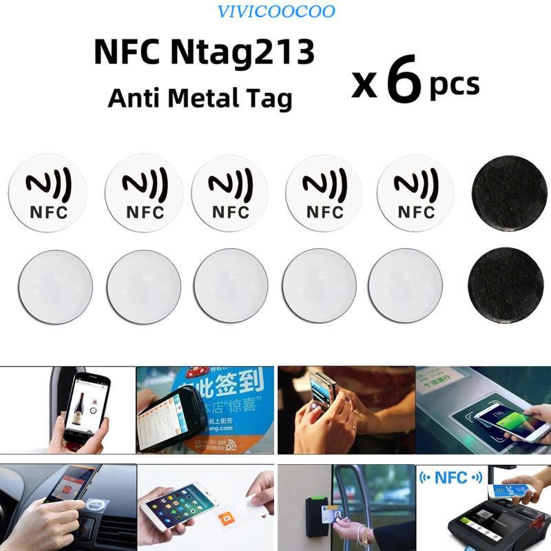 Stiker Tag NFC Bulat VIVI 25mm NTAG213 Perekat Anti Metal Universal Lable 6pcs