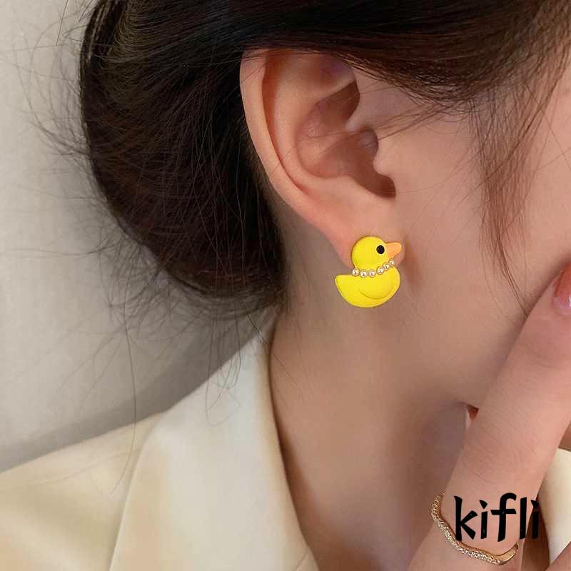 [KD] Kartun Gadis Lucu Anting Anting Desain Rasa Mutiara Kecil Kuning Bebek Telinga Studs